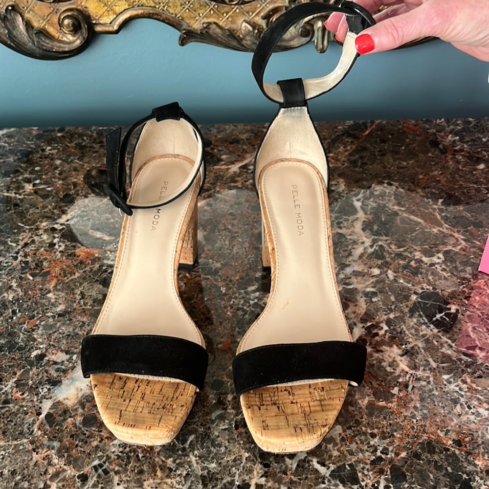 Pella Moda ankle strap cork bottom heeled sandal